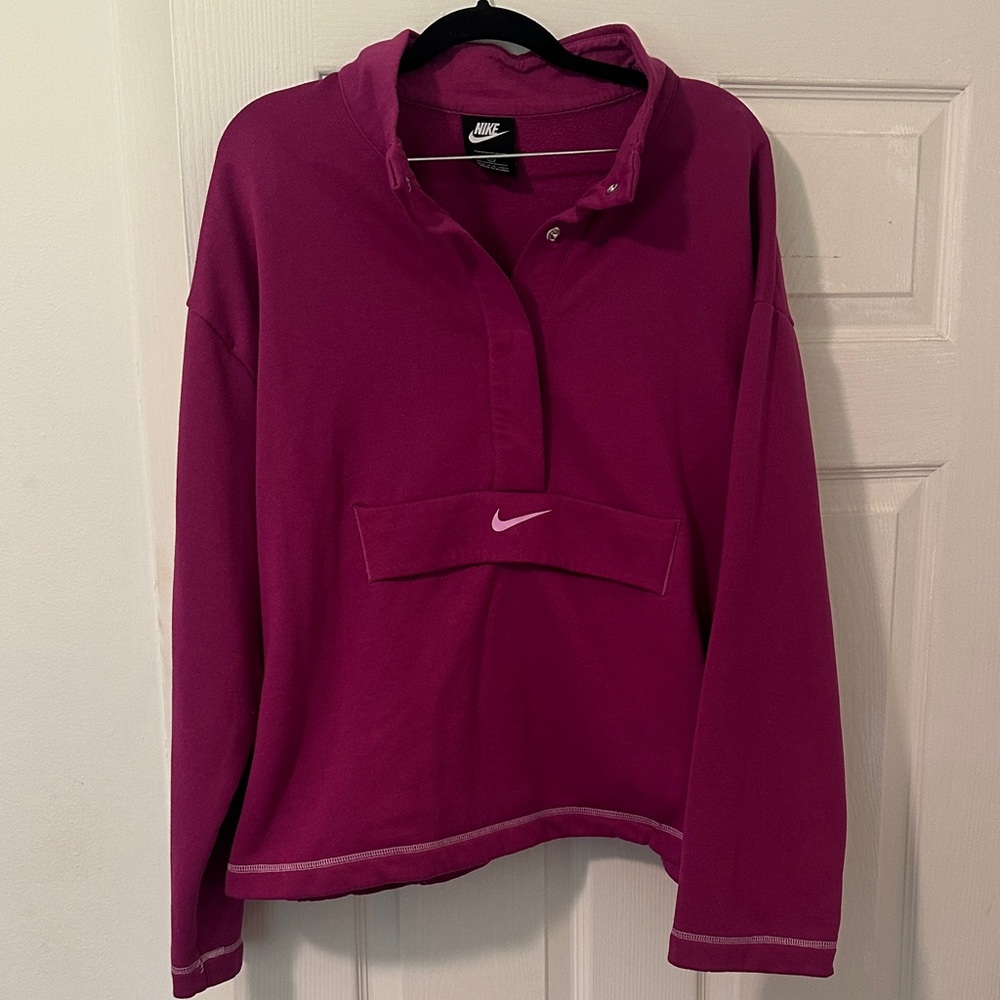 Nike Fuchsia Quarter button Sweatshirt with front pocket and back logo